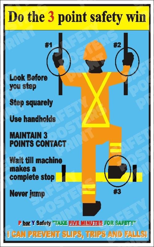 DRV-15 Three-Point Contact on Mobile Equipment - Use Handholds and Never Jump. Workplace safety poster.