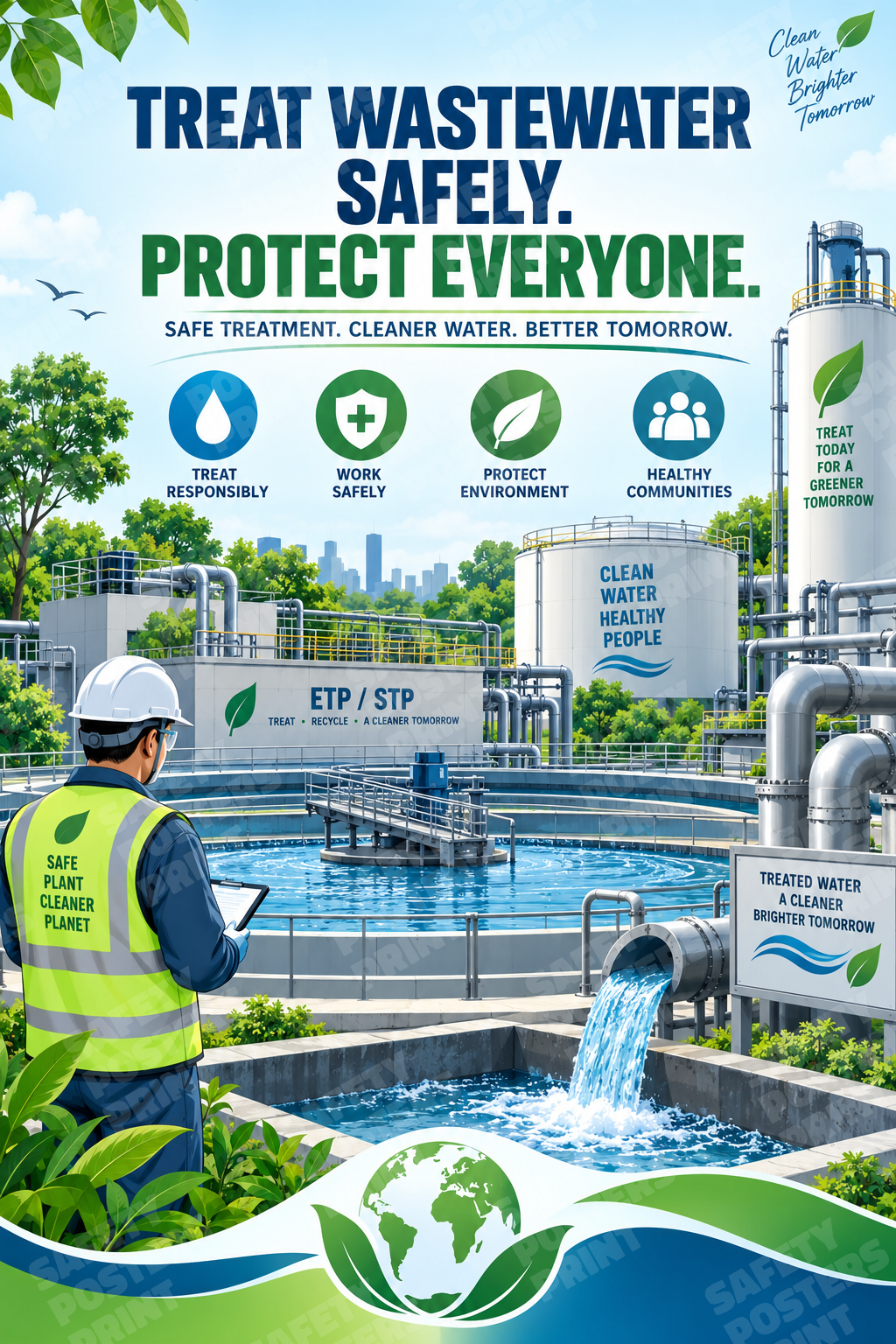 ETP-9 Treat Wastewater Safely - Protect Everyone and the Environment. Workplace safety poster.