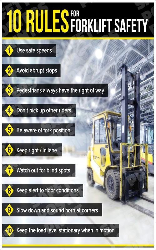FLT-20 10 Rules for Forklift Safety. Workplace safety poster.