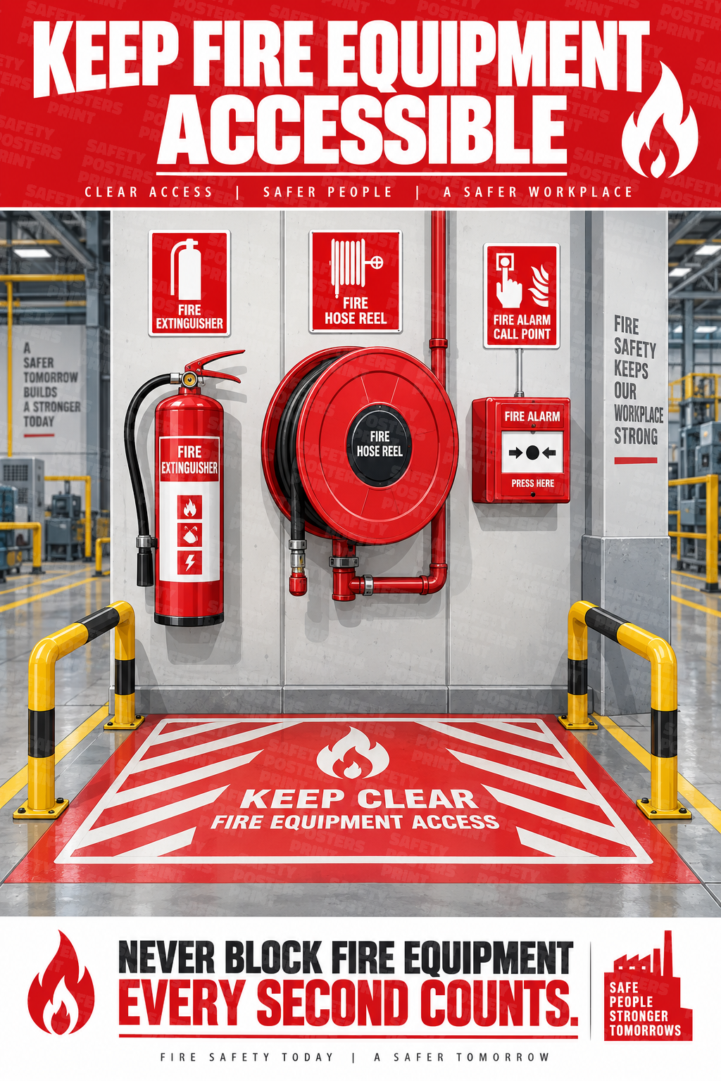 Keep Fire Equipment Accessible - Never Block Fire Equipment safety poster