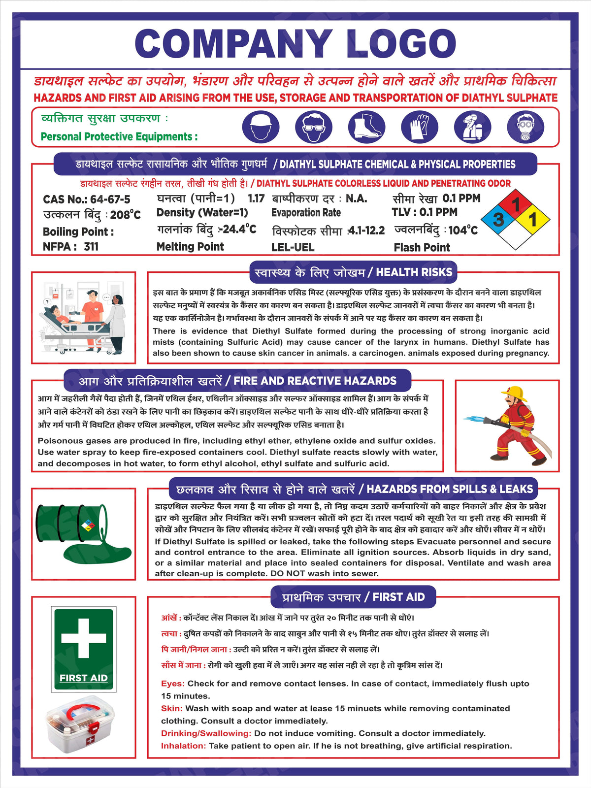 GHS-18 Diethyl Sulphate - Chemical Safety Data Guide workplace chemical safety poster