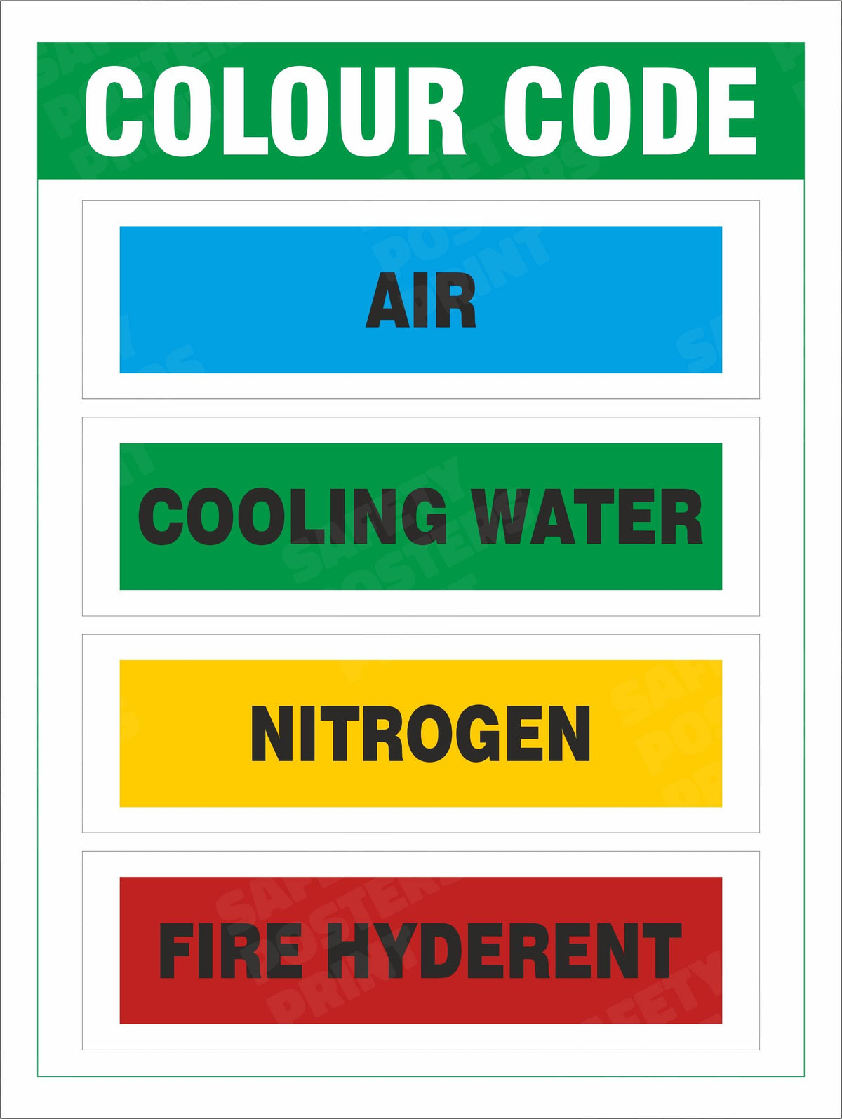 GS-43 Utility Pipe Colour Code - Air, Cooling Water, Nitrogen and Fire Hydrant. Workplace safety poster.