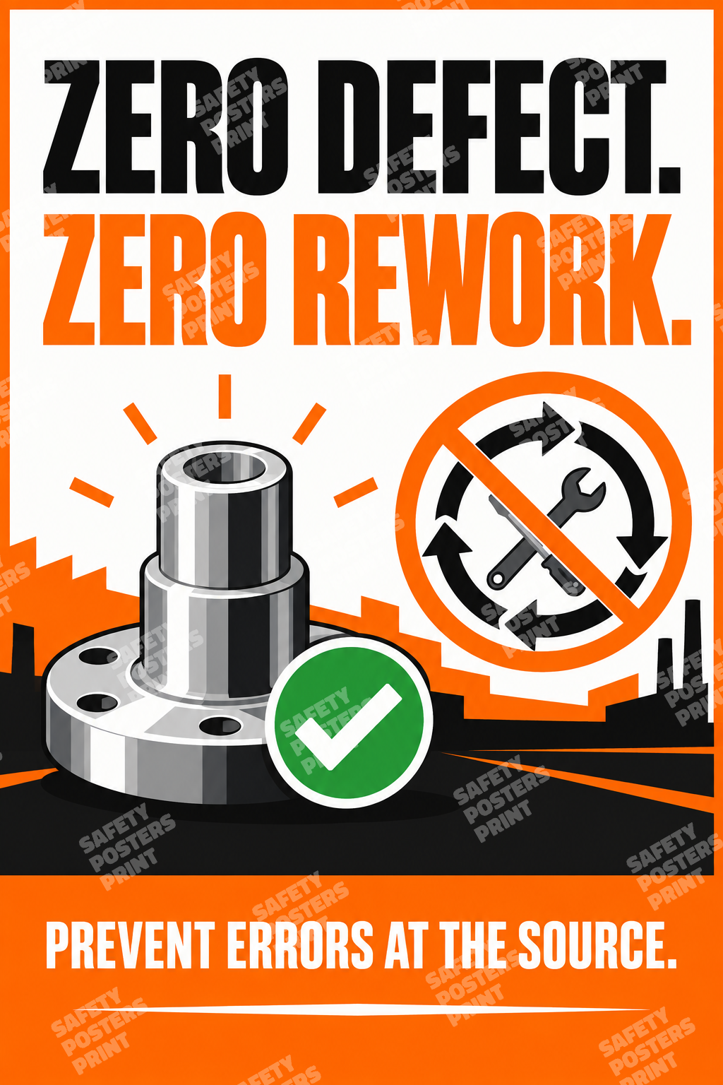 LQC-53 Zero Defect, Zero Rework - Prevent Errors at the Source. Workplace poster about preventing errors at source to eliminate defects and rework.