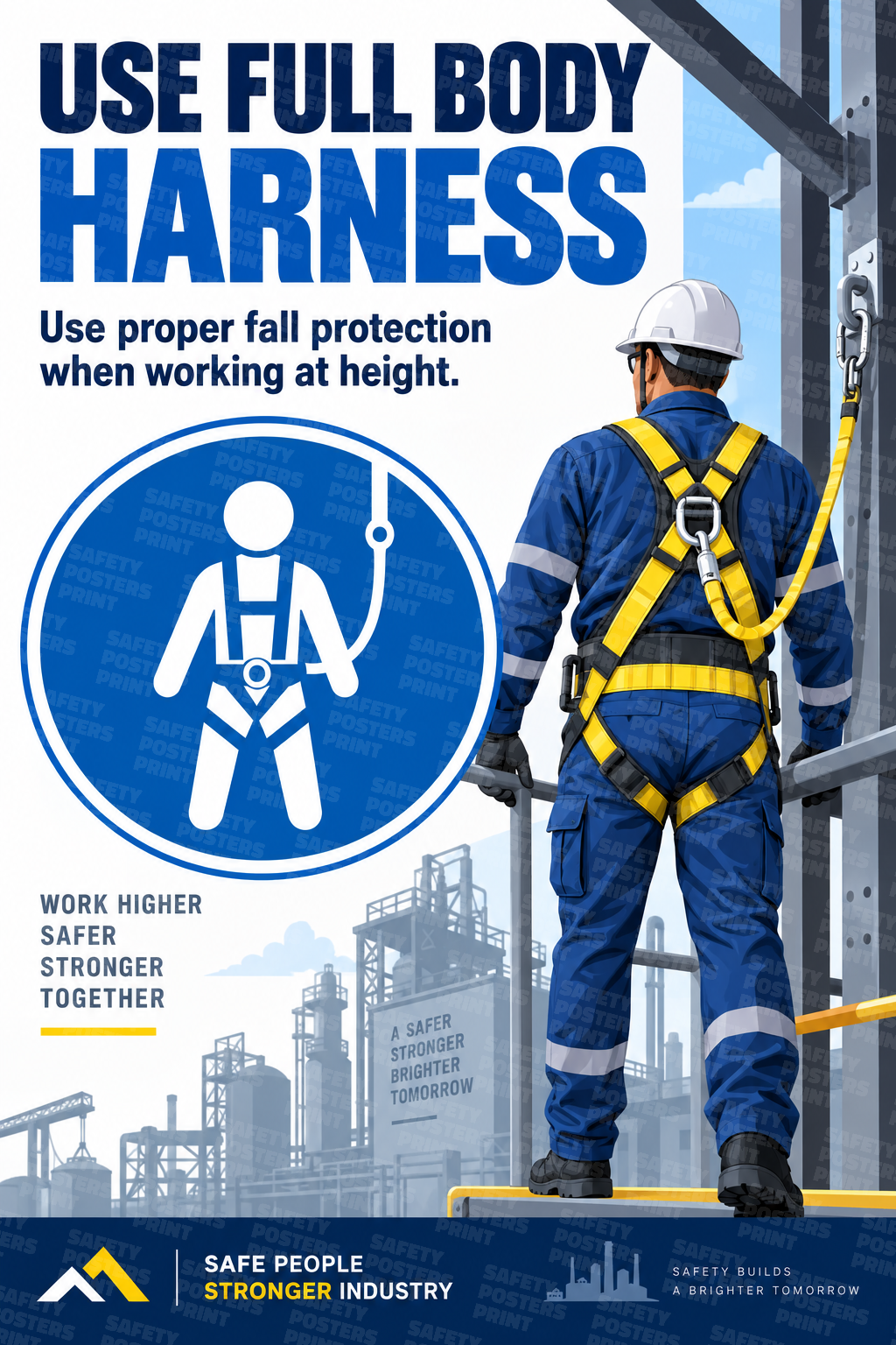Use Full Body Harness - Use Proper Fall Protection When Working at Height safety poster