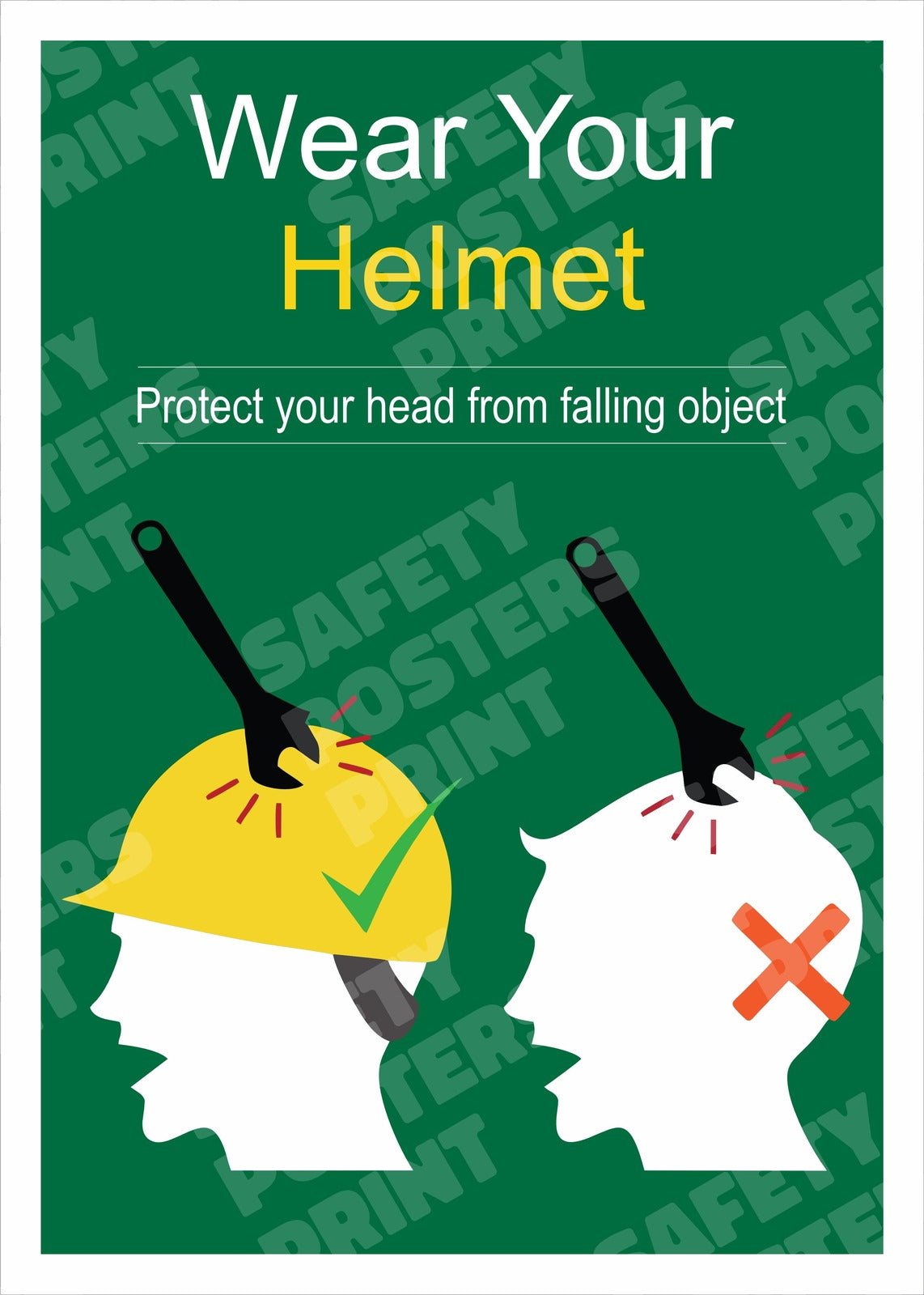 PPE-52 Wear Your Helmet - Protect Your Head from Falling Objects. Workplace safety poster.