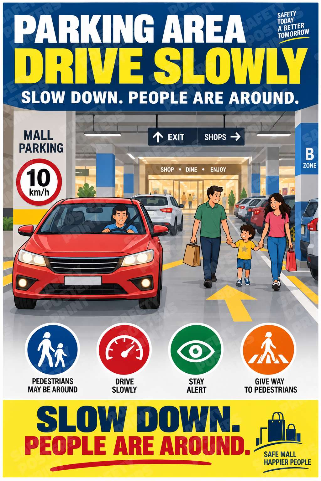 Parking Area Drive Slowly - Give Way to Pedestrians