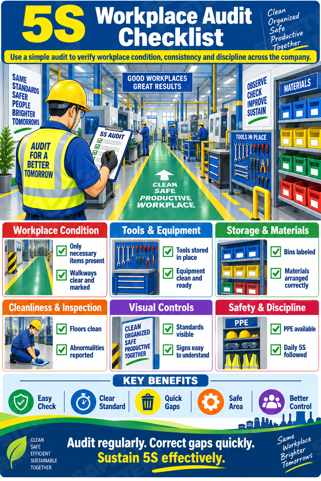 5S Workplace Audit Checklist - Safety Poster - SMS-89