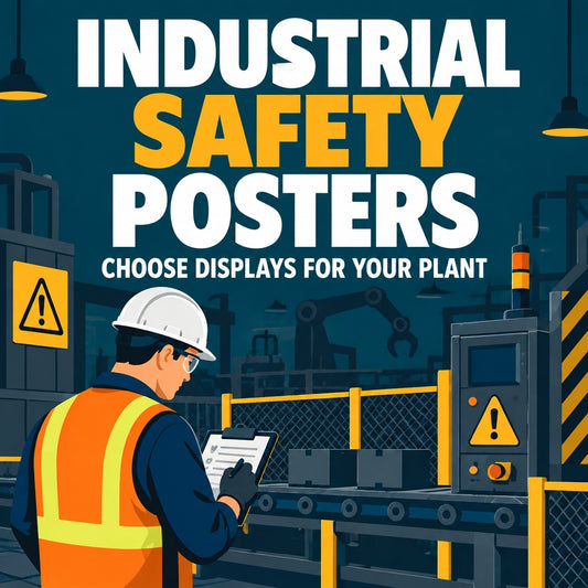 Industrial safety poster planning cover with a teal machine-shop scene