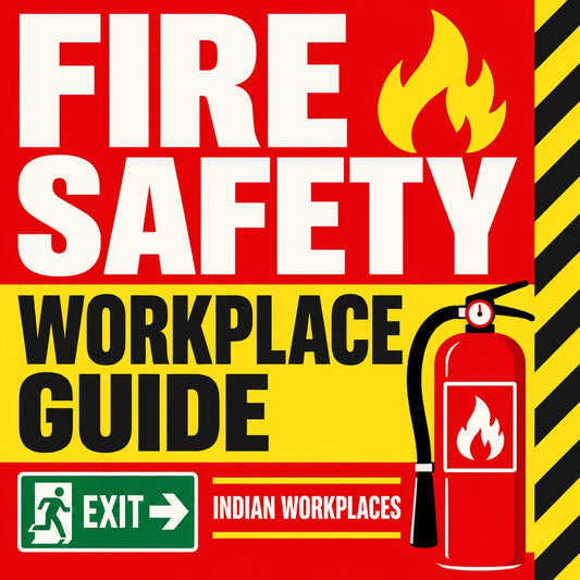 Fire safety poster guide cover with extinguisher illustration