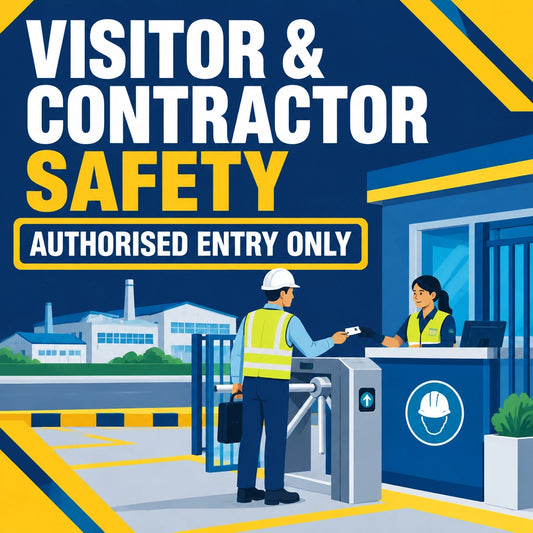 Visitor and contractor safety cover showing a reception and site entrance