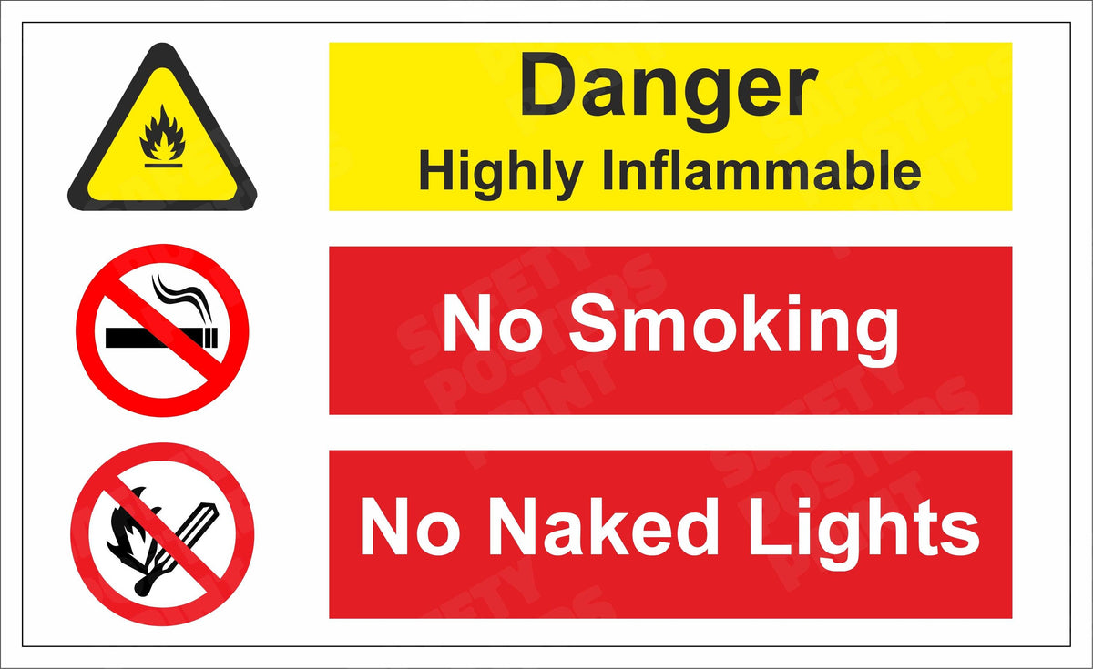 Highly inflammable no smoking no naked lights safety sign