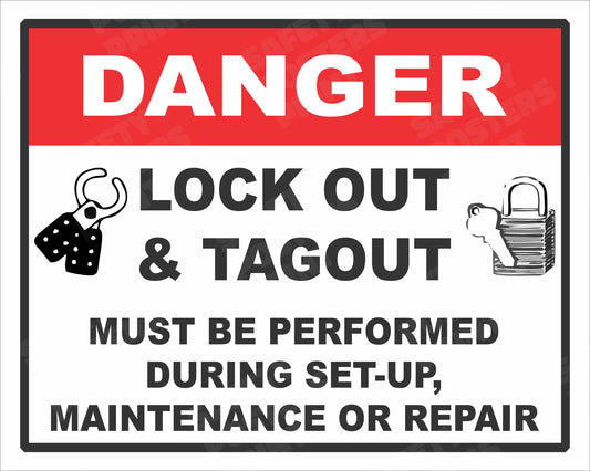 Danger lock out and tag out before maintenance safety sign