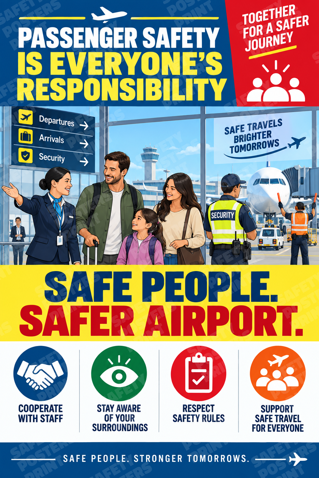 AIR-12: Airport Passenger Safety Is Everyone's Responsibility. English portrait safety poster.