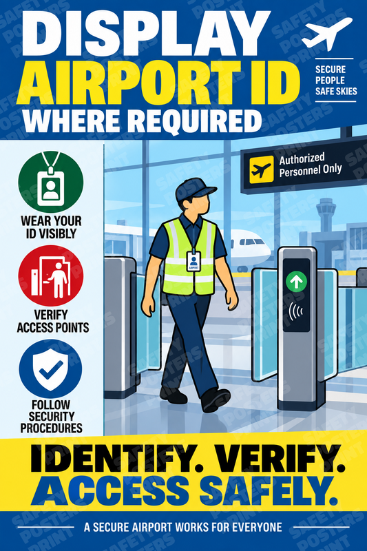 AIR-56: Display Airport ID - Illustrated Access Gate. English portrait safety poster.