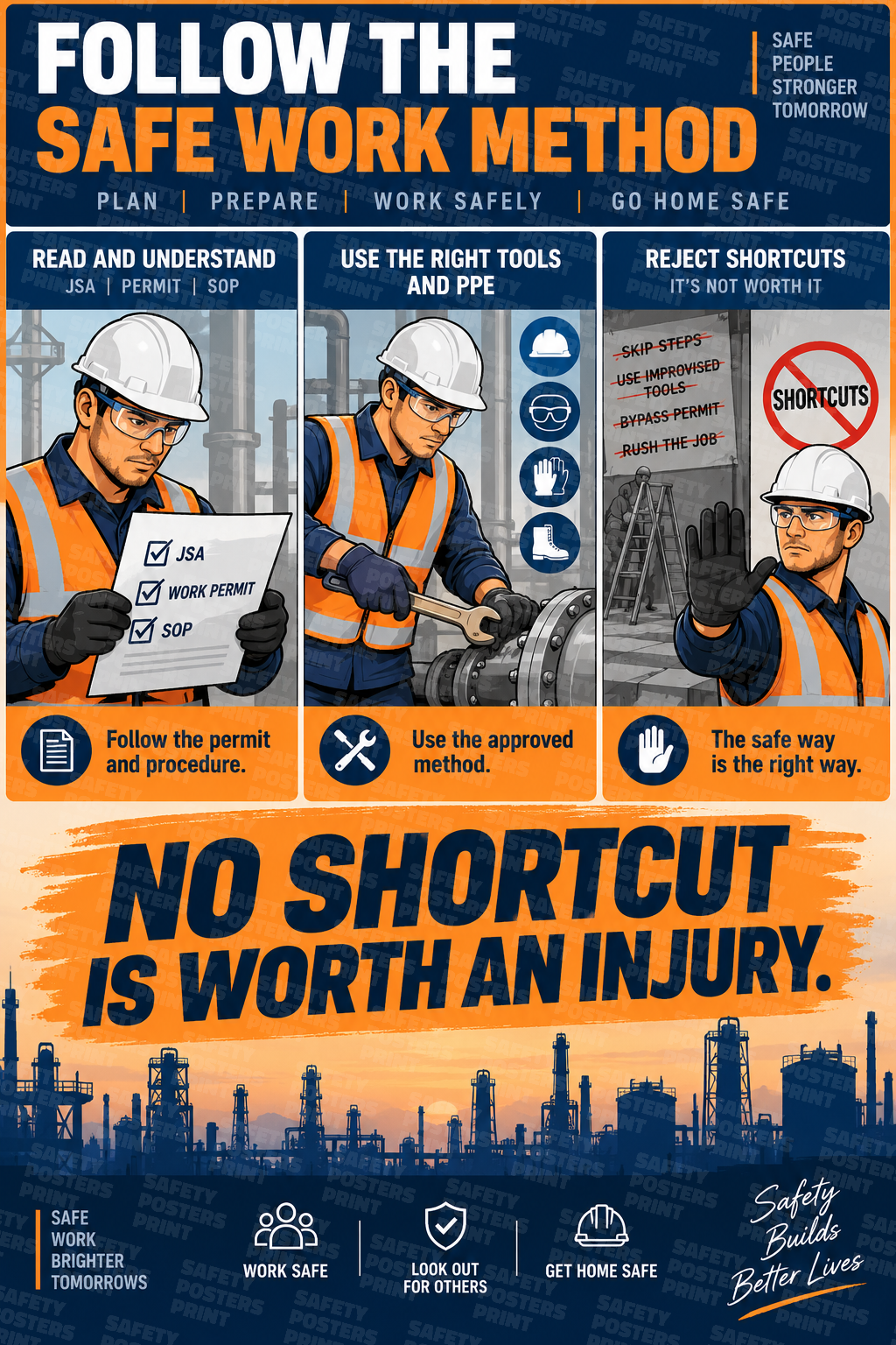 Follow the Safe Work Method - No Shortcut Is Worth an Injury safety poster