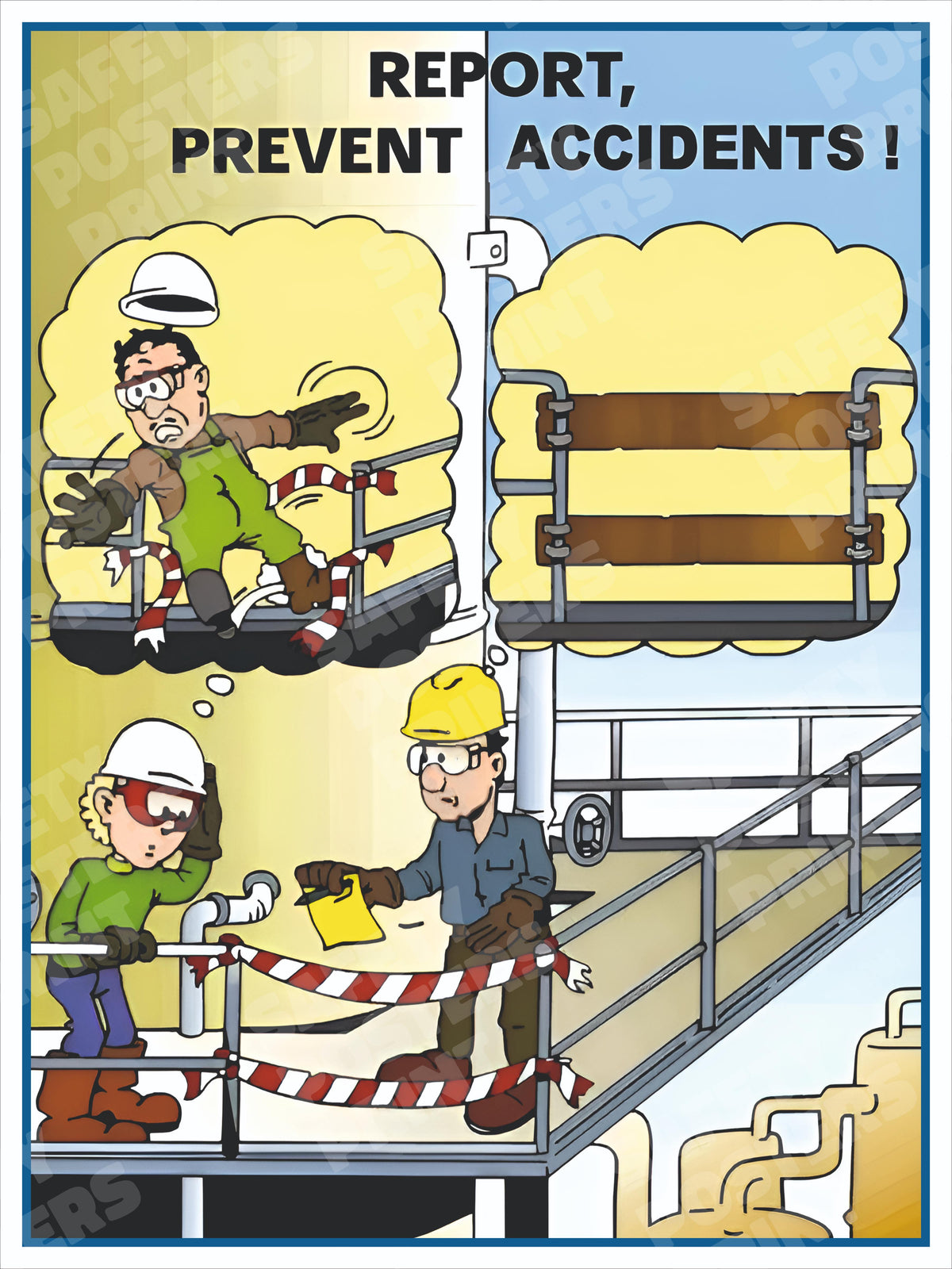 BBS-42 Report Unsafe Conditions to Prevent Accidents. Workplace safety poster.