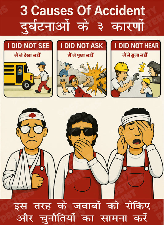3 Causes of Accident - I Did Not See, Ask or Hear - Safety Poster - BBS-55