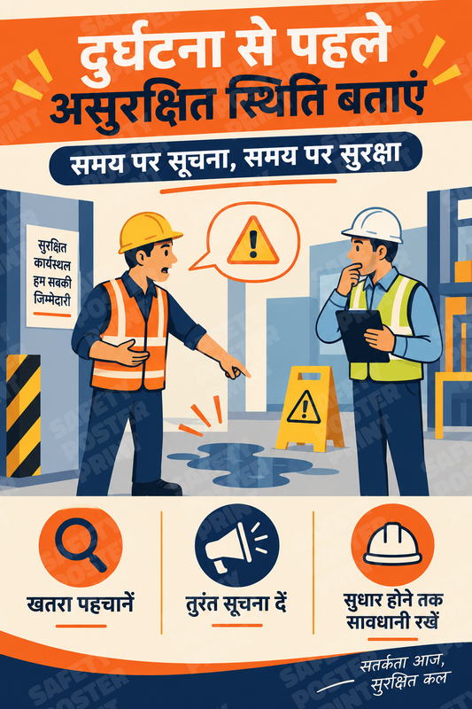 Report Unsafe Conditions Before an Accident - Hindi vertical safety poster - BBS-72
