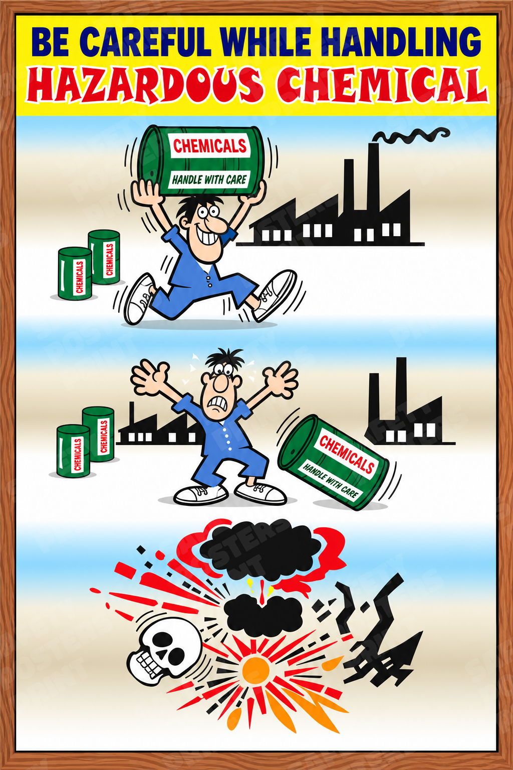 CHM-59: Handle Hazardous Chemicals with Care. English vertical workplace safety poster.