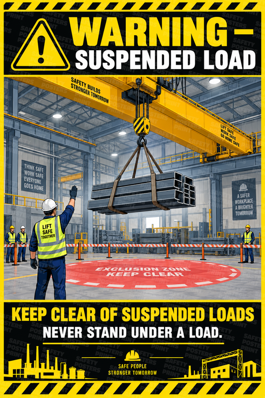 Warning Suspended Load - Keep Clear of Suspended Loads safety poster