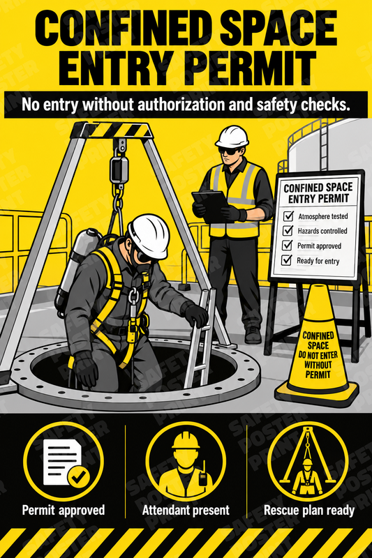 Confined Space Entry Permit - English vertical safety poster - CS-16