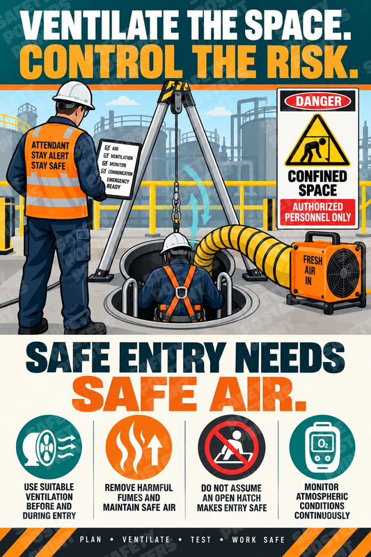 CS-4 Ventilate the Space, Control the Risk. Workplace safety poster.
