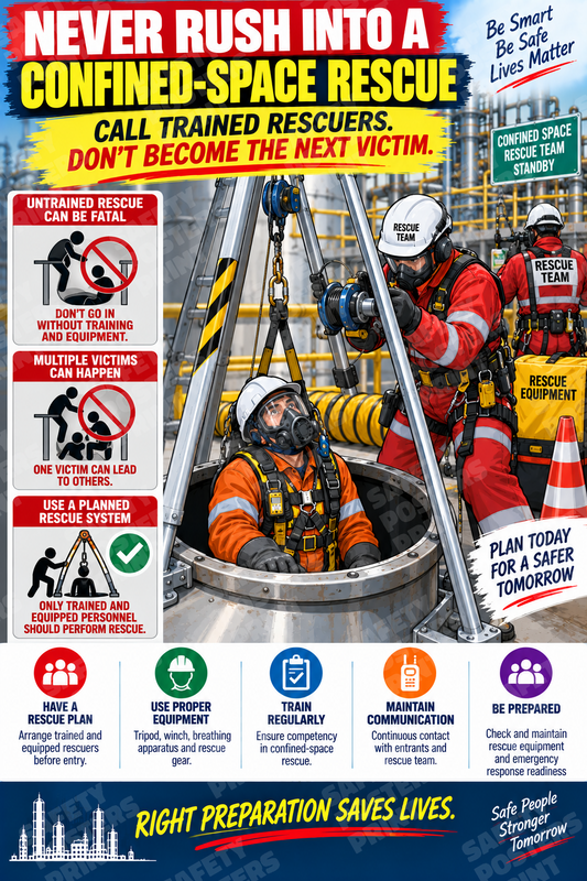 CS-8 Confined-Space Rescue - Plan, Prepare, Respond Safely. Workplace safety poster.