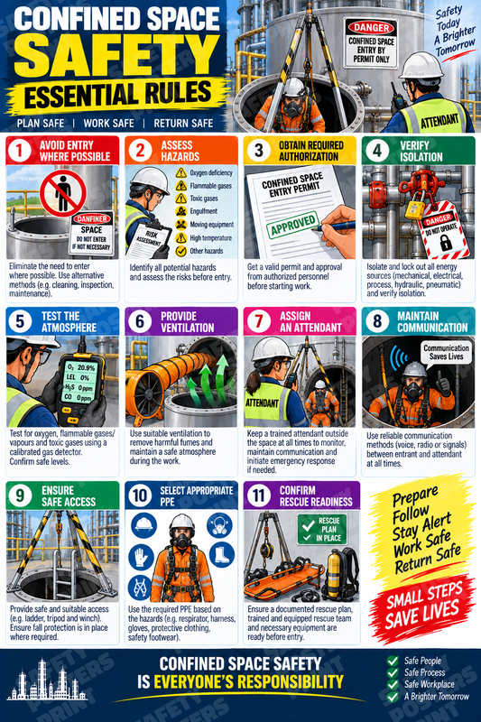 CS-9 Confined Space Safety - Essential Rules. Workplace safety poster.