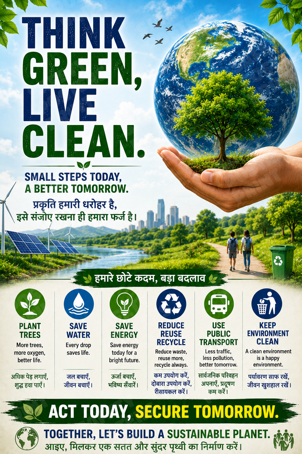 ENV-30 Think Green, Live Clean - Act Today, Secure Tomorrow workplace environment poster