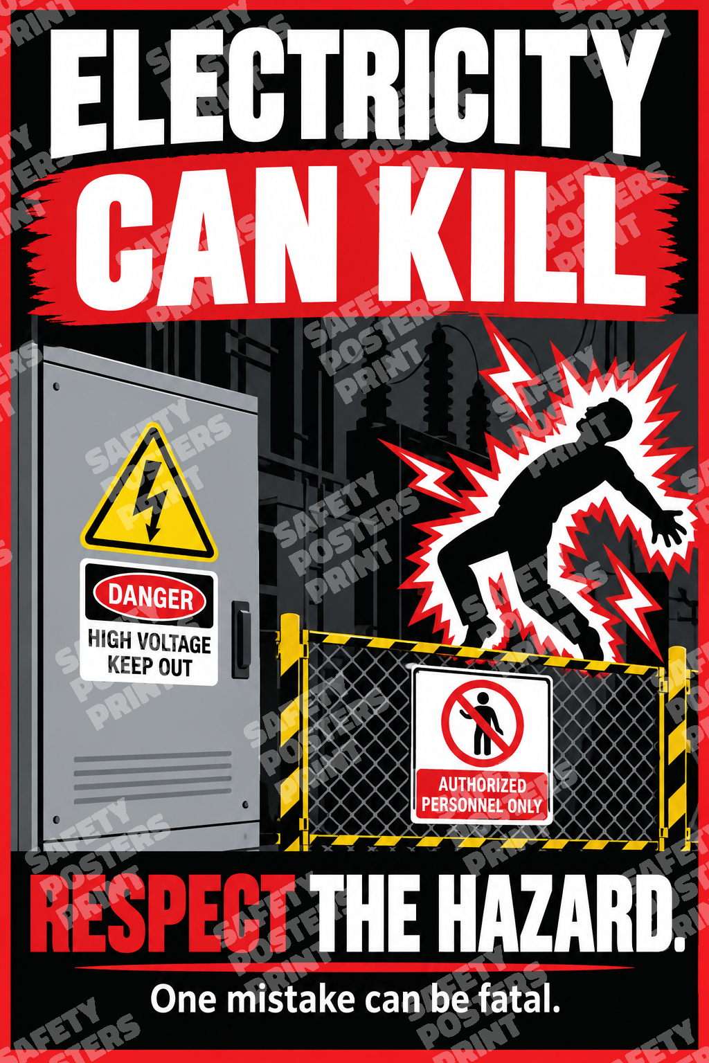 ES-2 Electricity Can Kill - Respect the Hazard. Workplace safety poster.