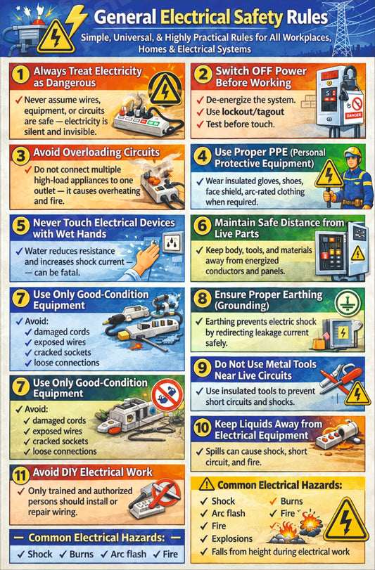 ES-67: General Electrical Safety Rules - Workplace Guide. English vertical workplace safety poster.