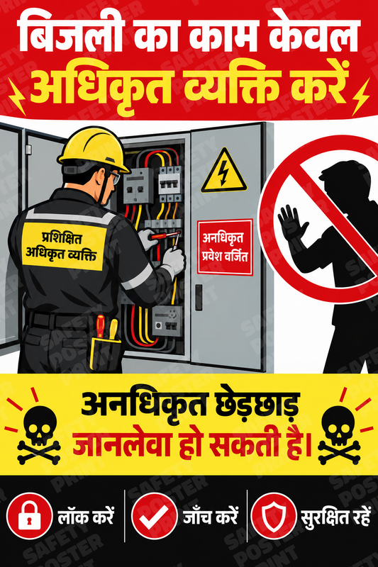 Electrical Work by Authorized Persons Only - Hindi vertical safety poster - ES-71
