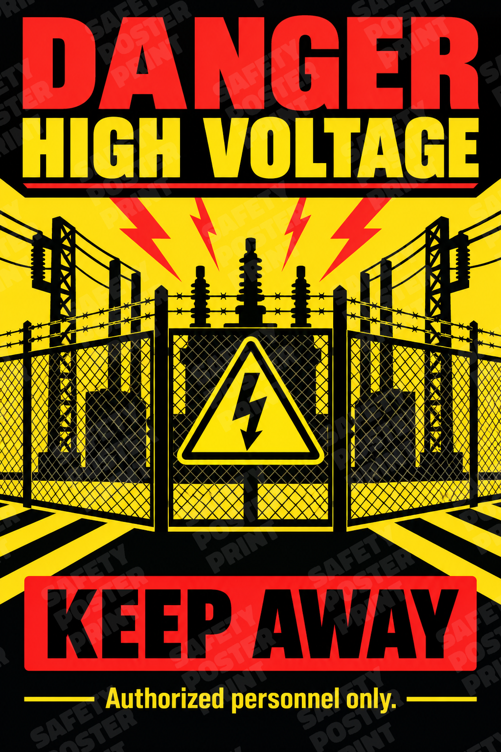 Danger High Voltage - Keep Away - English vertical safety poster - ES-72