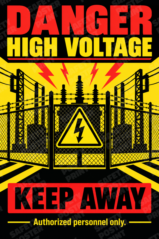Danger High Voltage - Keep Away - English vertical safety poster - ES-72