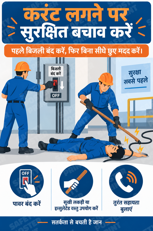 Electric Shock - Safe Rescue Awareness - Hindi vertical safety poster - ES-73
