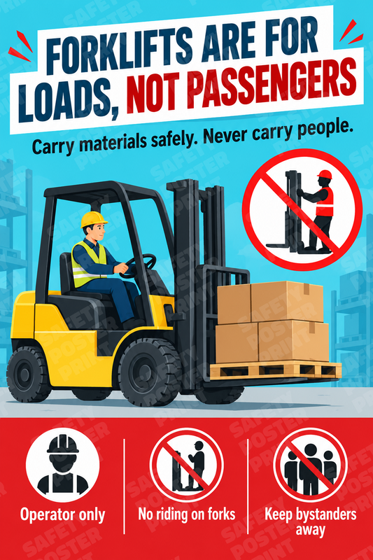 Forklifts Are for Loads, Not Passengers - English vertical safety poster - FLT-53