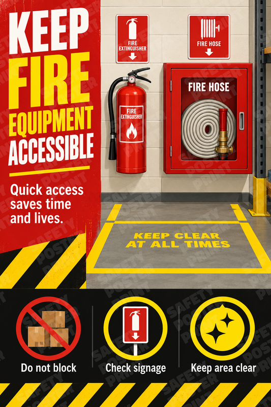 Keep Fire Equipment Accessible - Fire Point - English vertical safety poster - FP-59