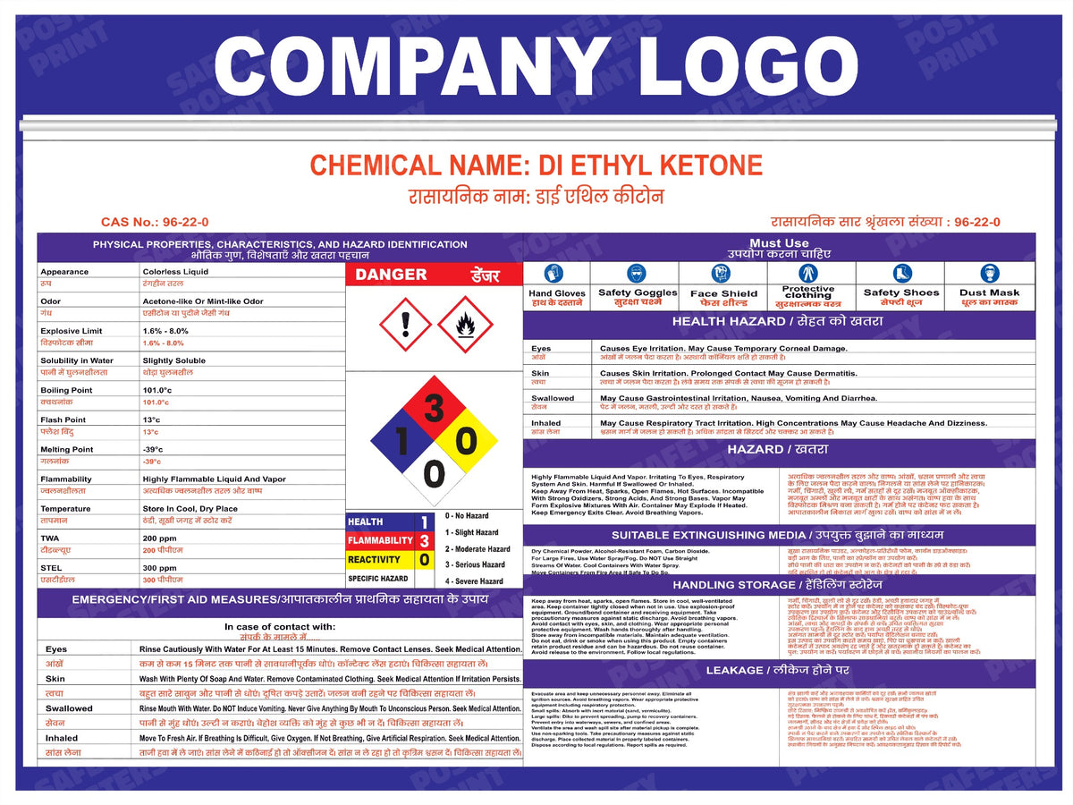 Diethyl Ketone workplace MSDS safety poster artwork