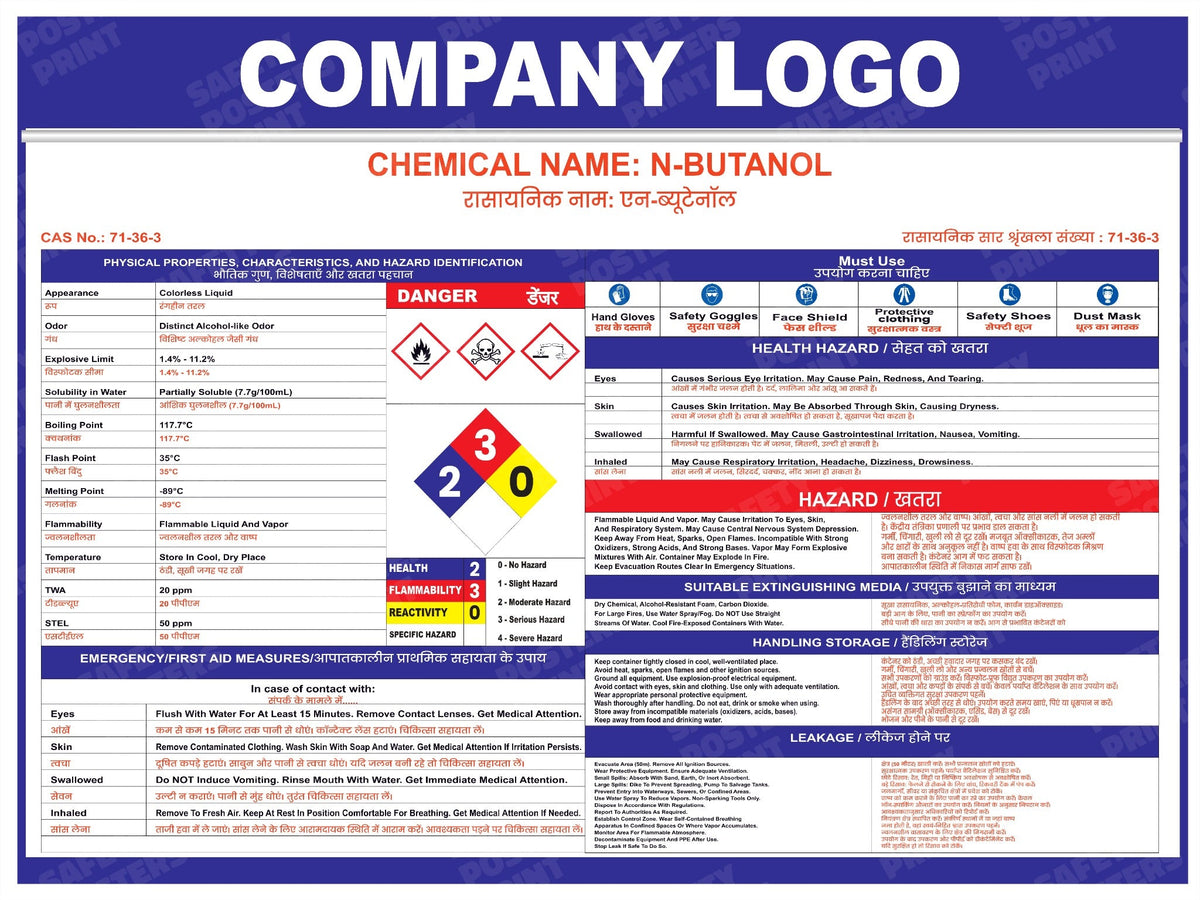 N-Butanol MSDS SDS landscape chemical safety poster CAS 71-36-3