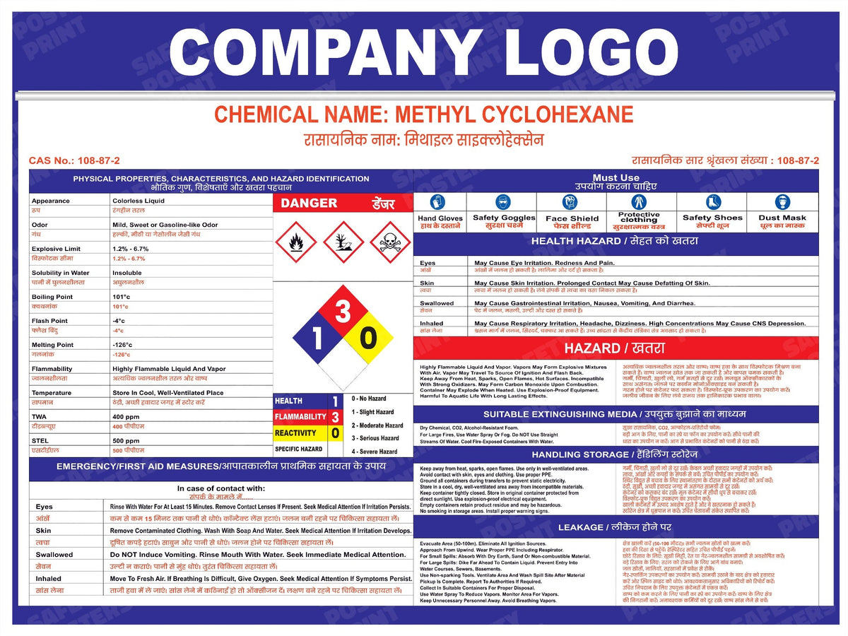 Methyl Cyclohexane MSDS SDS landscape chemical safety poster CAS 108-87-2