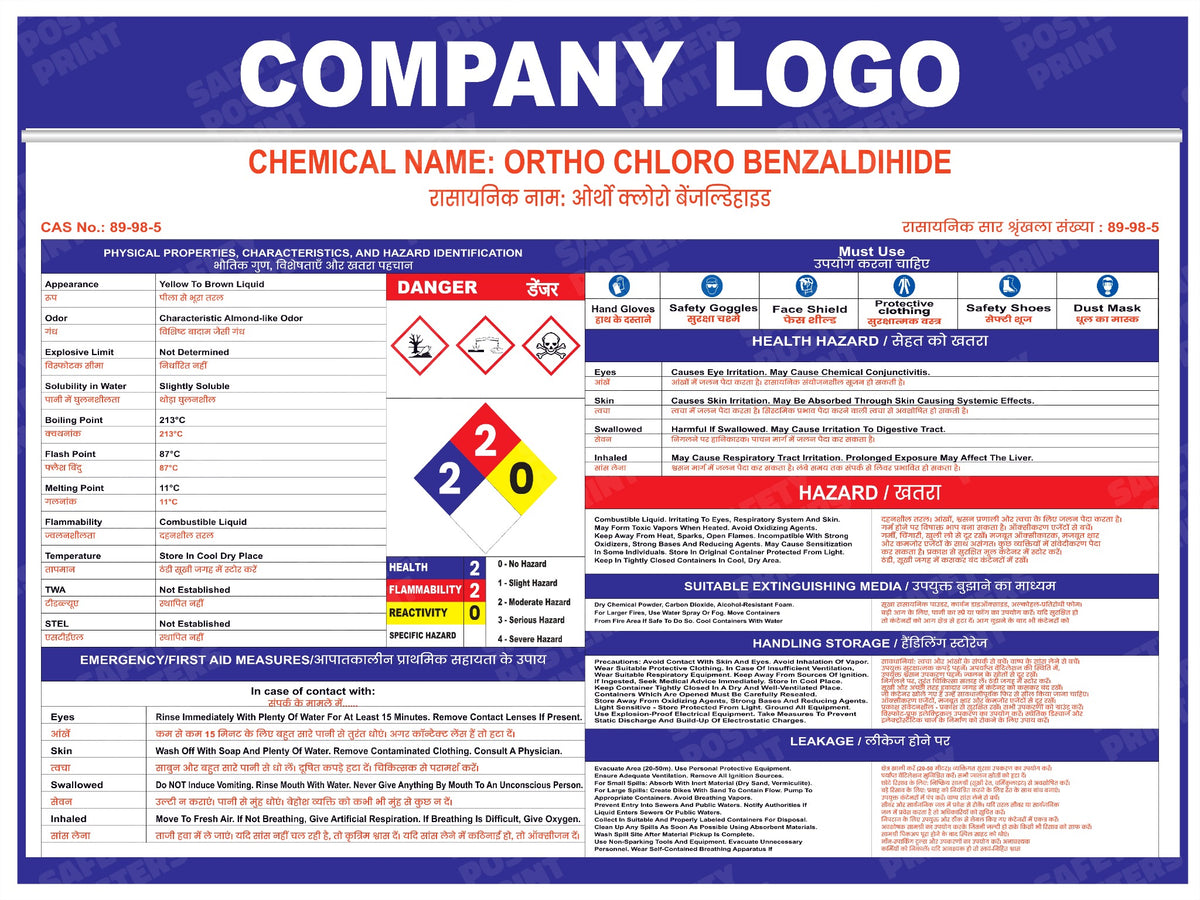 Ortho Chloro Benzaldehyde workplace MSDS safety poster artwork