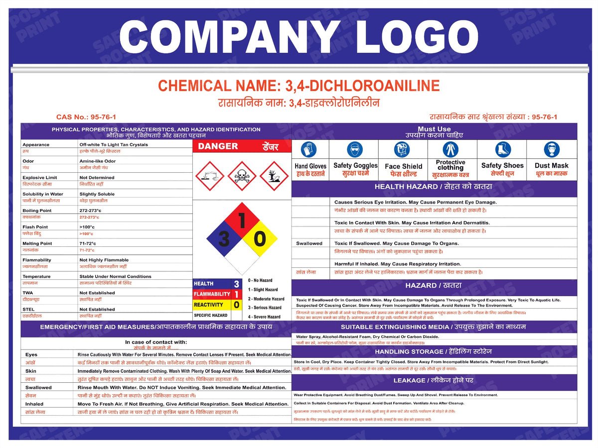 3,4-Dichloroaniline workplace MSDS safety poster artwork