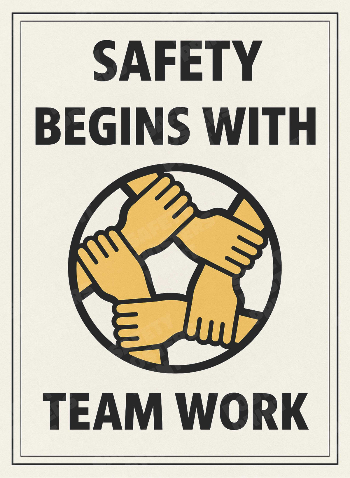 GS-131: Safety Begins with Teamwork. English vertical workplace safety poster.