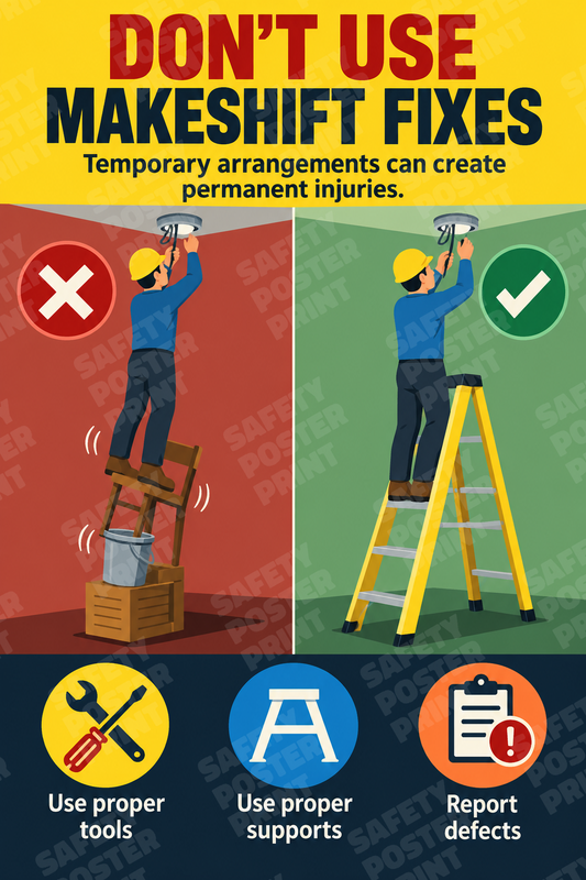 Don't Use Makeshift Fixes - English vertical safety poster - GS-132