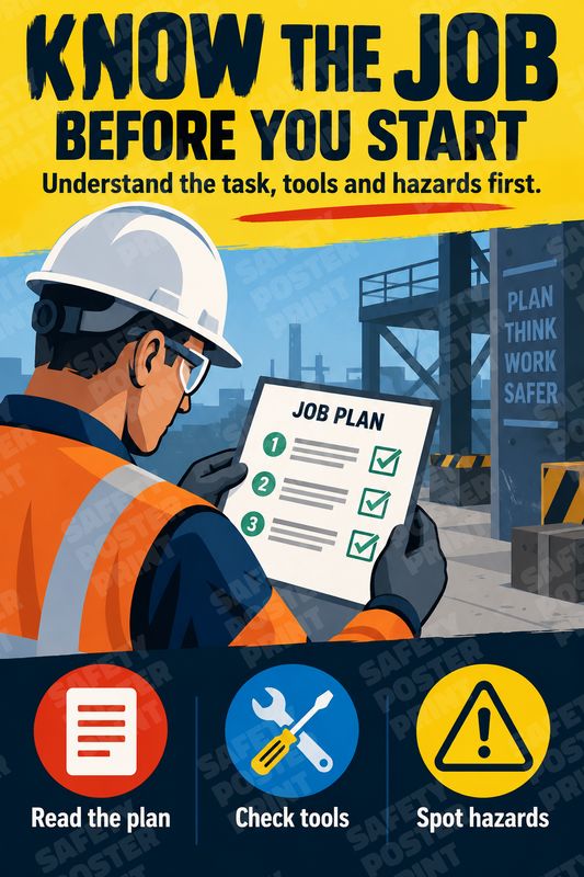 Know the Job Before You Start - English vertical safety poster - GS-135