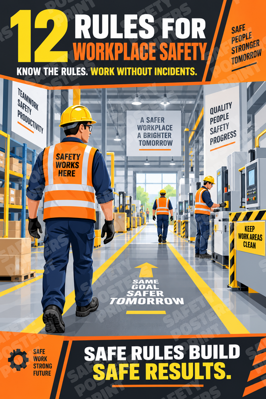 GS-30 12 Rules for Workplace Safety - Know the Rules, Work Without Incidents. Workplace safety poster.