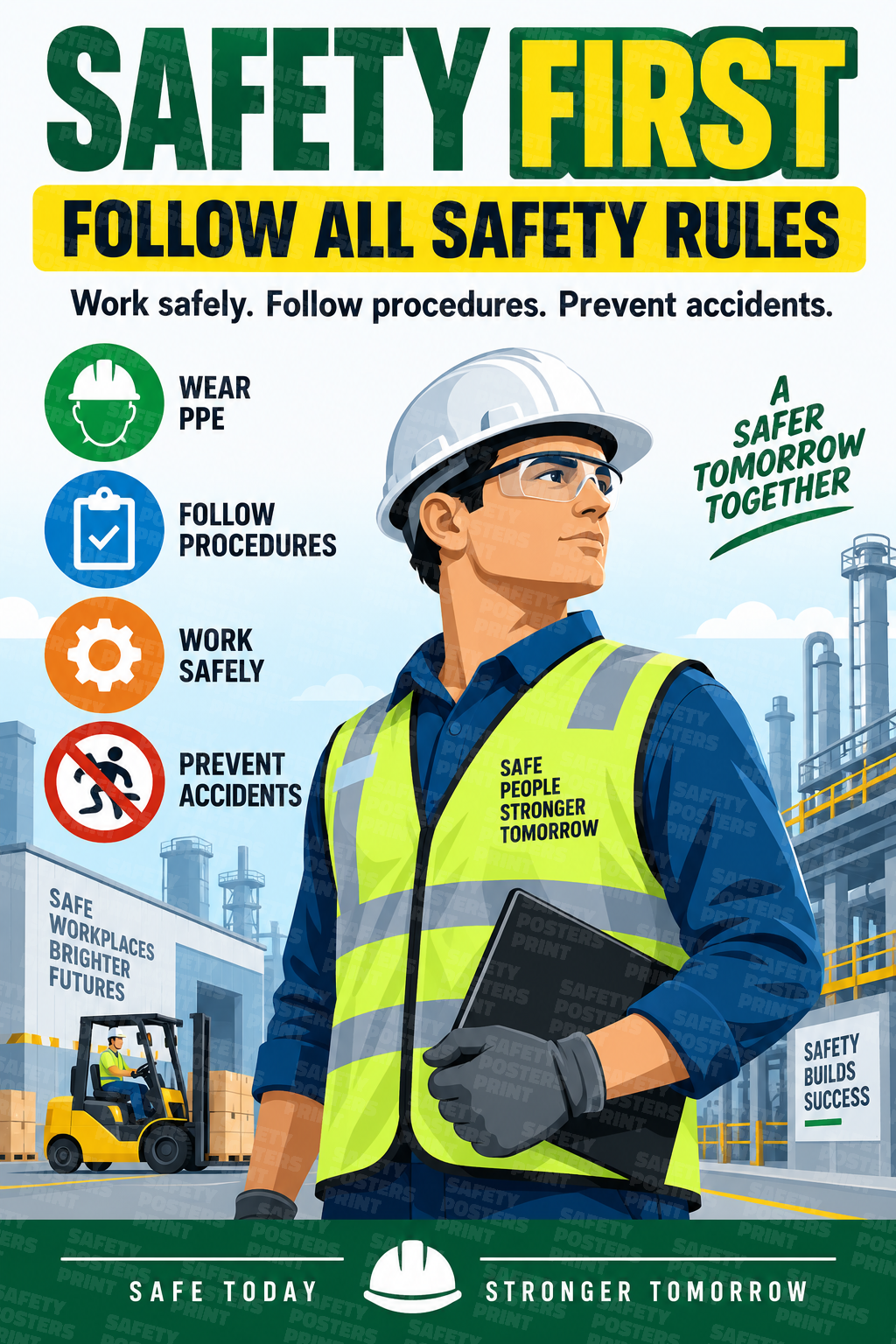 Safety First - Follow All Safety Rules safety poster