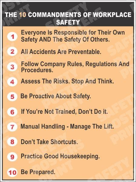 GS-42 10 Commandments of Workplace Safety. Workplace safety poster.