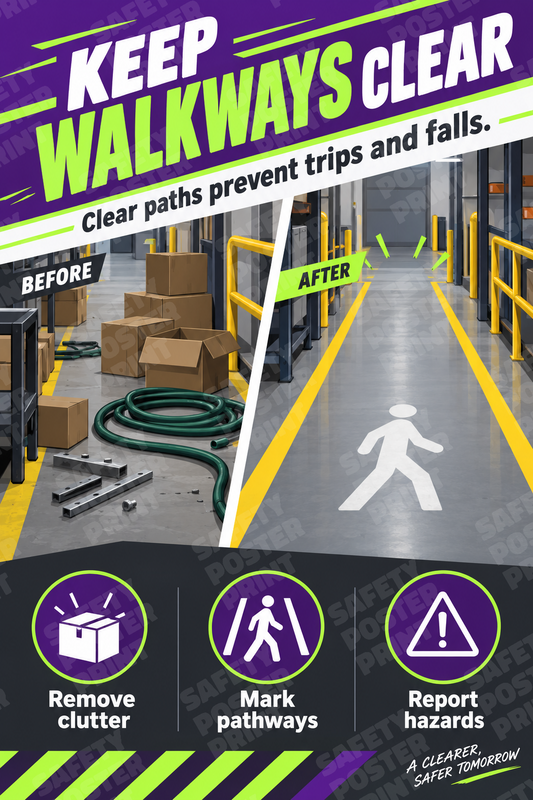 Keep Walkways Clear - English vertical safety poster - H5S-81