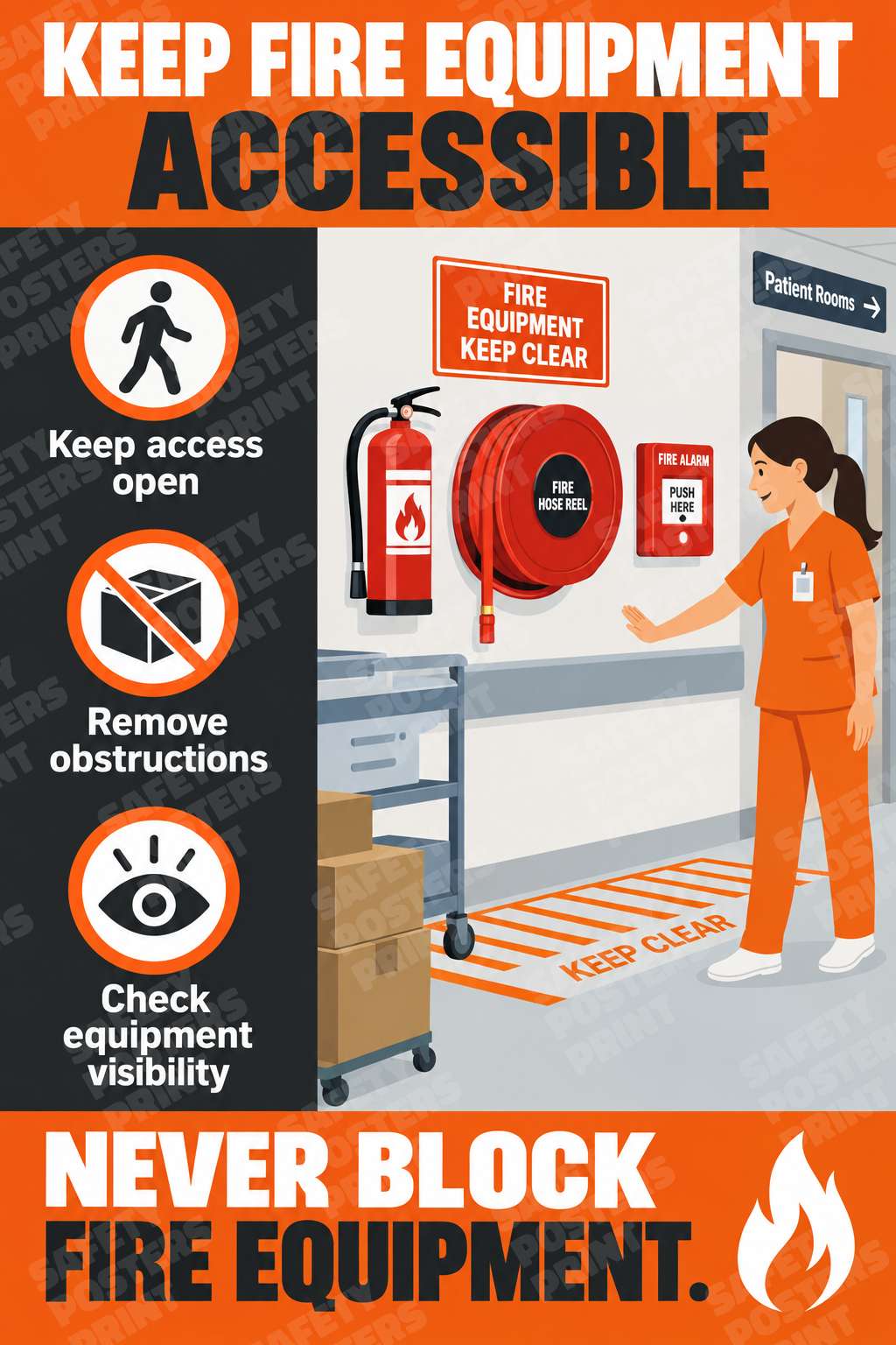 Keep Fire Equipment Accessible - Never Block Fire Equipment